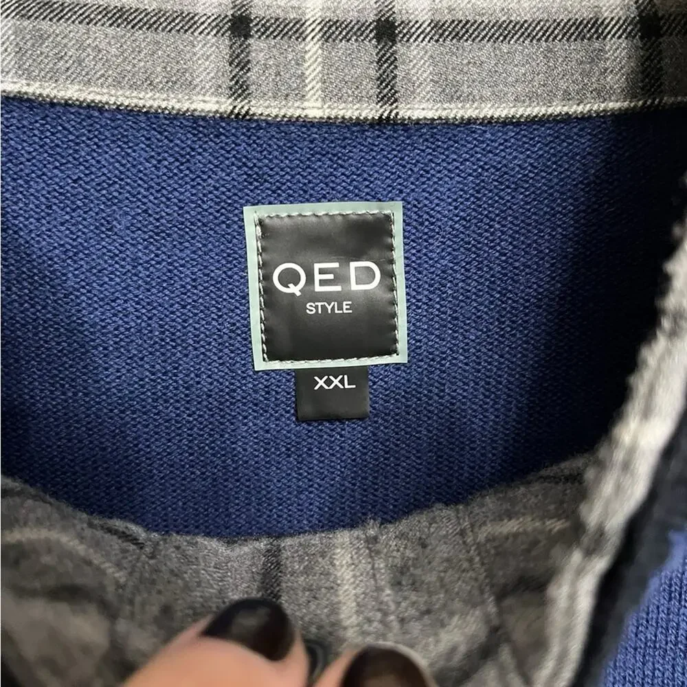 QED STYLE Brigham Golf Cashmere Blend Plaid Trim Pullover Sweater Men’s Size XXL